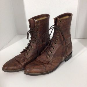 Justin vintage women’s brown lace up leather upper boots size 9B